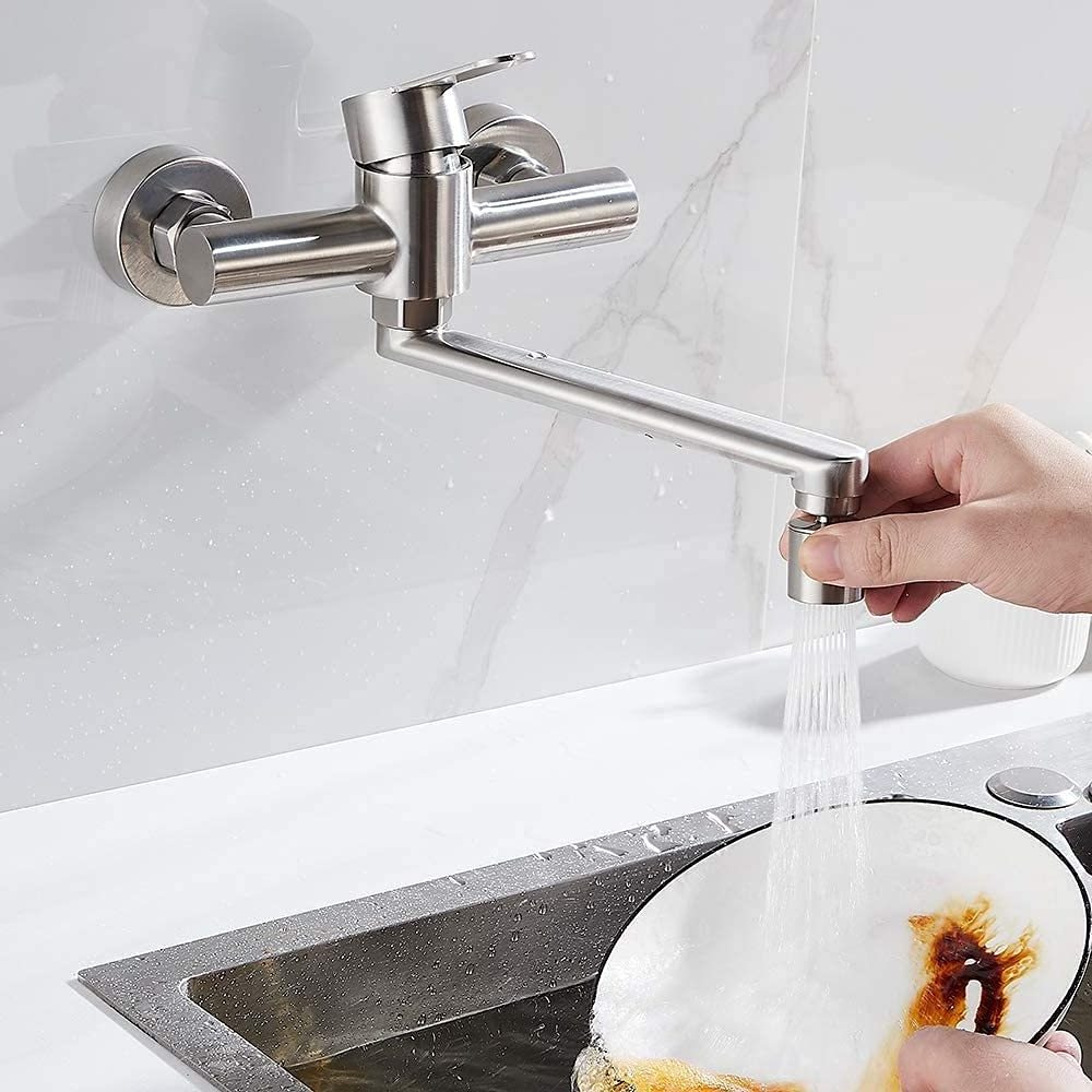 Wall Mounted 2 Hole Kitchen Sink Tap Faucet With 360 bidet swivel spout