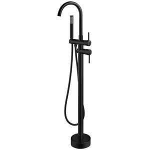 Baidi Floor Mount Brass Rainfall Shower Set Bathtub Faucet with Handheld Shower System UPC