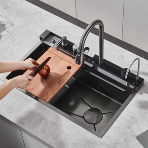 Popular Stainless Steel Kitchen Sink With Accessories Tabletop Waterfall Rainfall Faucet Quartz Composite Granite Sink