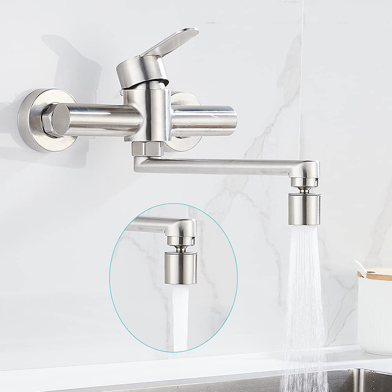 Wall Mounted 2 Hole Kitchen Sink Tap Faucet With 360 bidet swivel spout