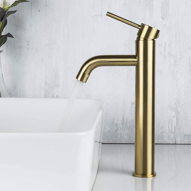 Stainless Steel Gold Basin Mixer Tap Tall Vessel Sink Lavatory Faucet For Bathroom