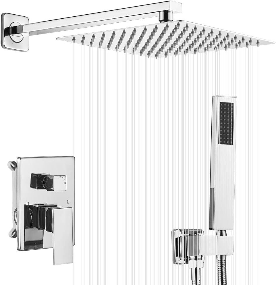 Bathroom European Shower Faucet Concealed 3 Way Shower Mixer Luxurious Rectangle Wall Mount Ceiling Shower Set