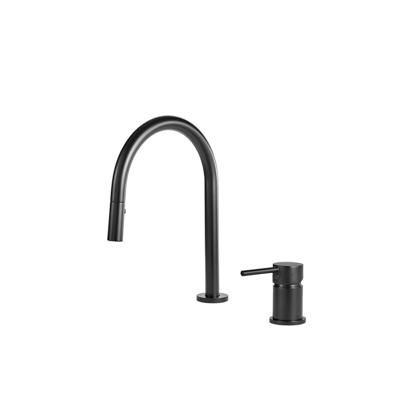 Deck Mounted Pull Out Kitchen Mixer Tap 2 Holes Hot And Cold Water Mixer Sink Tap Modern Pull Out Sprayer Faucet For Bathroom