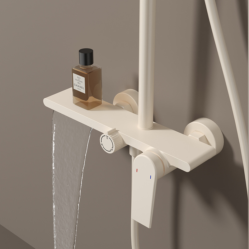 white Brass Shower Set With Bidet Sprayer Shower System  Exposed Wall Mounted Rainfall Bathroom Mixer