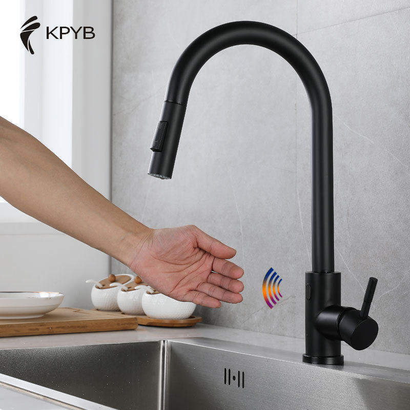 Kaiping YUBIN Gun gray brushed gold white SUS304 stainless steel intelligent infrared induction pull kitchen faucet