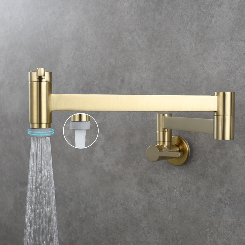 Brass Dual handle 360 Swivel wall mounted sink water Square tube tap pot filler Extension folding Double outlet faucet