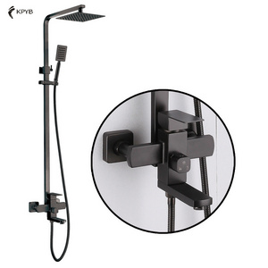 Modern Design Square Black Hot And Cold Exposed Style Bathroom Rain Fall Shower Faucet Set