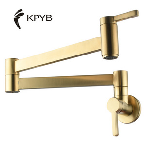 Brass Dual handle 360 Swivel wall mounted sink water Square tube tap pot filler Extension folding Double outlet faucet