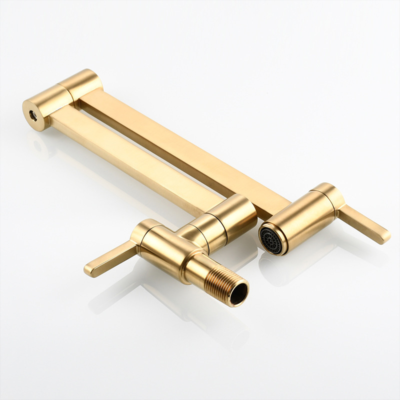 Brass Dual handle 360 Swivel wall mounted sink water Square tube tap pot filler Extension folding Double outlet faucet