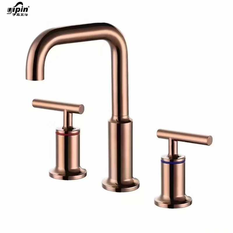 Yipin Sanitary Ware copper 3 holdes Deck mount bathroom basin faucets with Rose Gold and black color  Bathroom Faucet