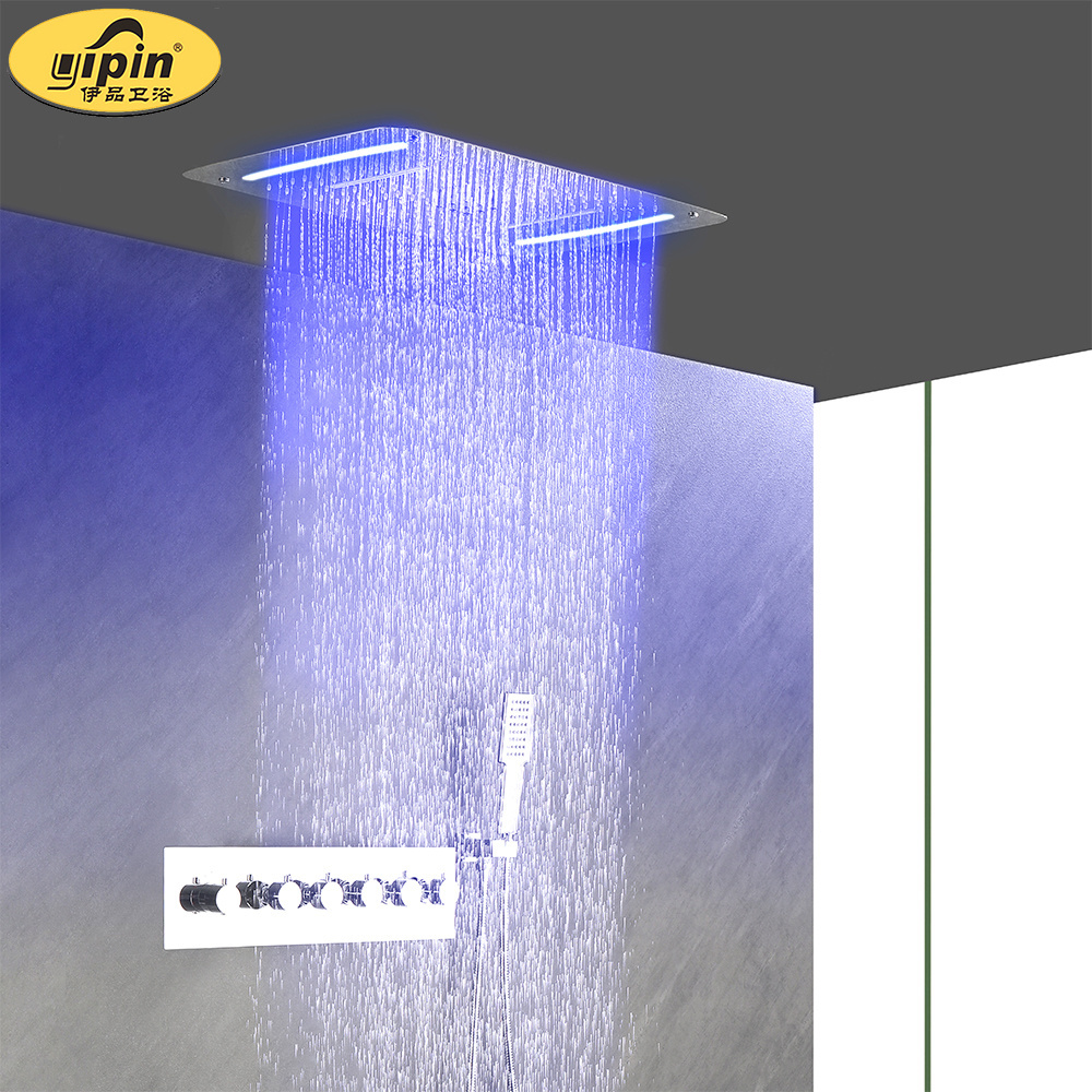 5 in 1 shower faucet with bath spout with LED light Thermostatic Bathroom Wall-mounted luxury LED big rain shower faucet system