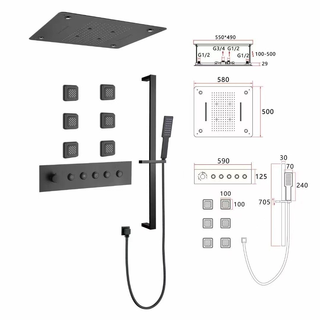 ceiling shower gold spa shower system set,smart shower system,wall mounted gold rainfall rain shower mixer faucet system set