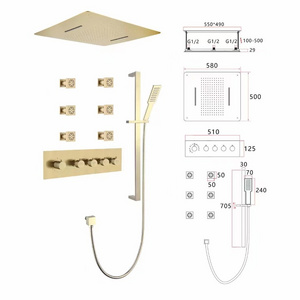 ceiling shower gold spa shower system set,smart shower system,wall mounted gold rainfall rain shower mixer faucet system set