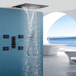 LED Shower Head Waterfall Rainfall Embedded Ceiling Bathroom Hot and Cold Water Shower Faucet Set with Body Jet