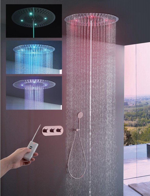 Bathroom Concealed in Wall Thermostatic Rainfall Bubble Shower Faucet Recessed Ceiling Round Shower Head Mixer Contemporary 5242