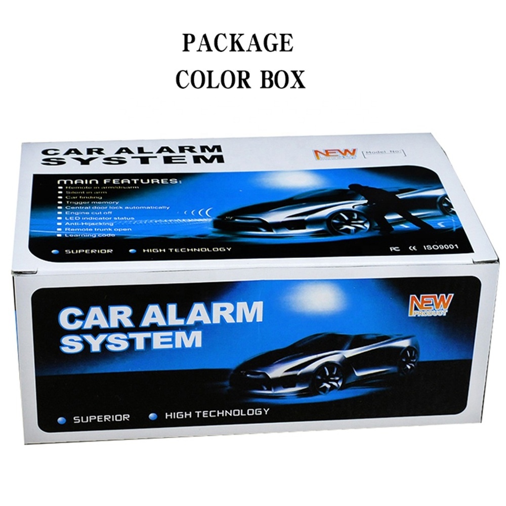 One way car alarm with shock sensor Remote trunk release Anti-hijacking customized box logo for MOQ quantity car alarm system