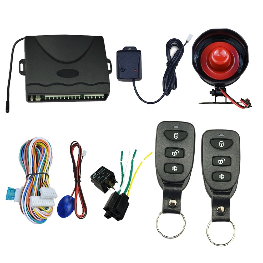 One way car alarm with shock sensor Remote trunk release Anti-hijacking customized box logo for MOQ quantity car alarm system