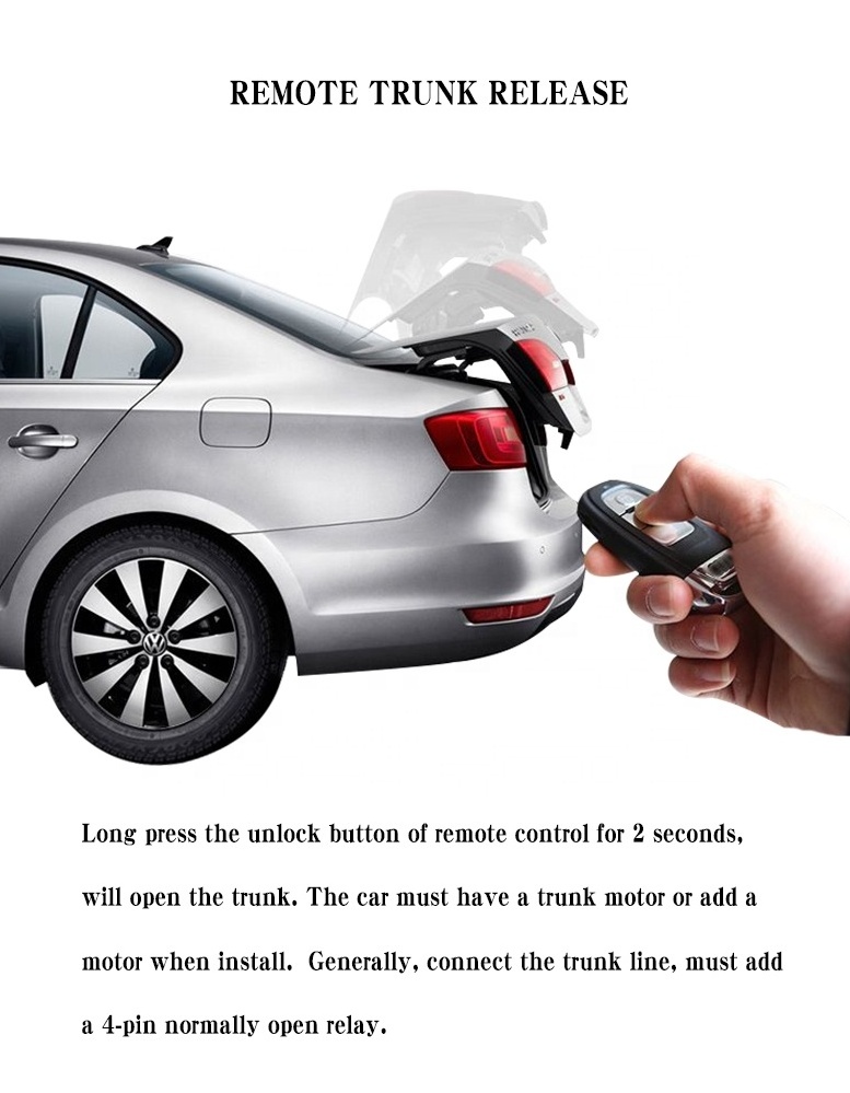 One way car alarms system with smart phone APP control Trunk Release System with Shock Sensor