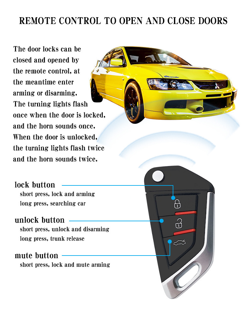 One way octopus car alarm system alarms with smart phone APP control Trunk Release System