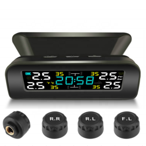 Universal TPMS Wireless Tire Pressure Monitoring Solar Power Clock LCD Display With 4 External Sensor