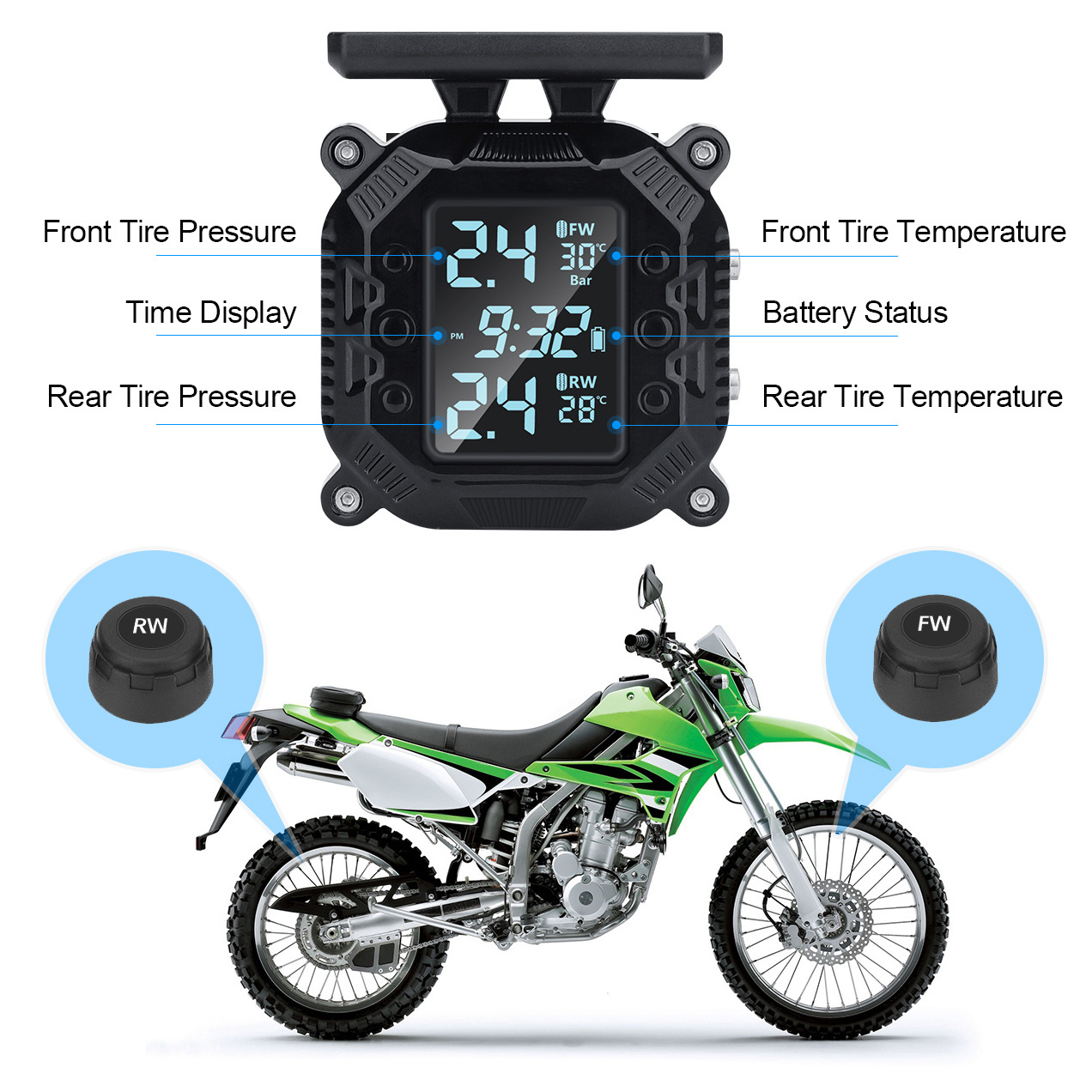 Safety Alarm Monitor System External Sensor Bicycle Motorbike Solar Motorcycle Tire Pressure Monitor with motorcycle tpms sensor