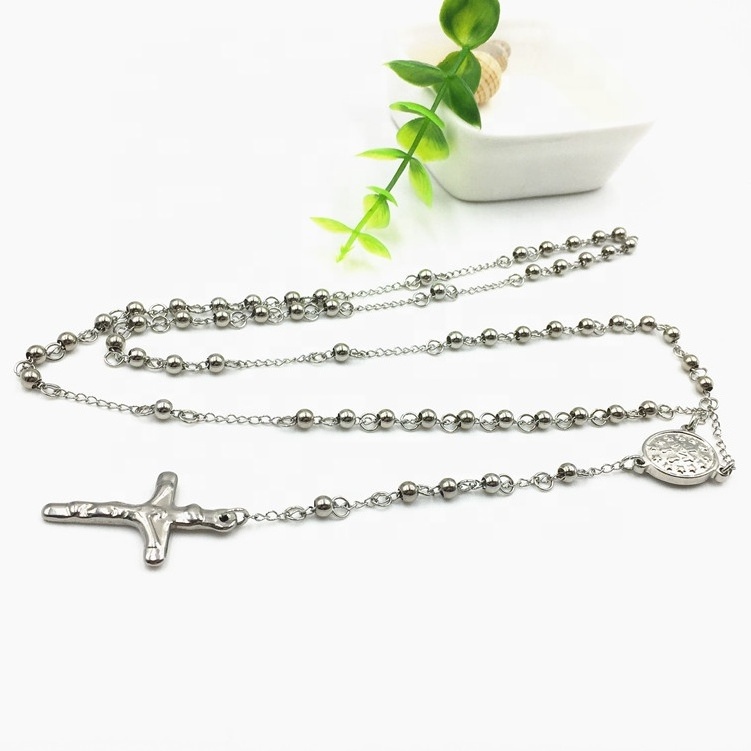 Religious Link Cable Chain Necklace for Women Men Stainless Steel Cross Virgin Mary Rosary Necklace Jewelry