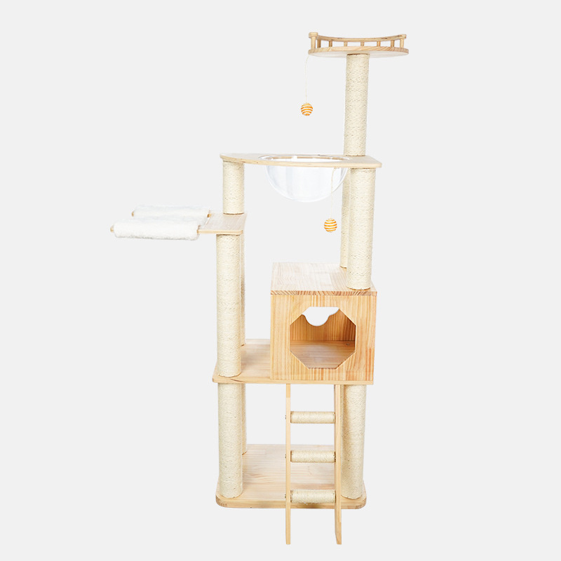 Multi-layer Solid Wood Cat Tree Modern Luxury Climbing Rack Fun Space Capsule Scratching Post Cat