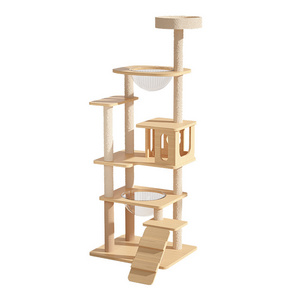 Multi-layer Solid Wood Cat Tree Modern Luxury Climbing Rack Fun Space Capsule Scratching Post Cat