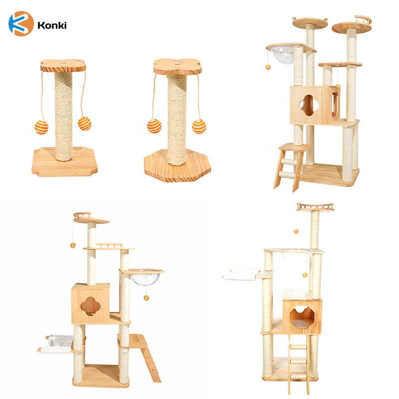 Multi-layer Solid Wood Cat Tree Modern Luxury Climbing Rack Fun Space Capsule Scratching Post Cat