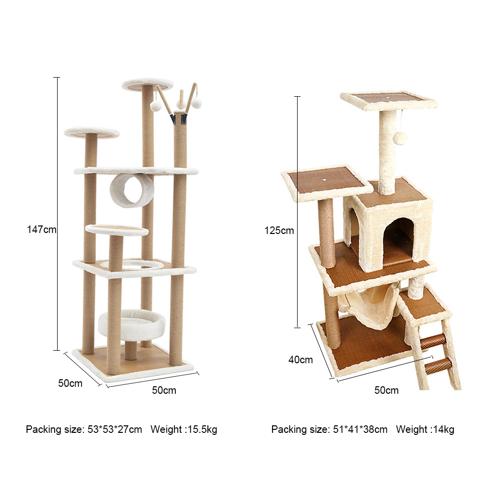 Factory price high quality modern Cats Climber Tower house Hammock Cat Tree House plush rattan condo cat tree