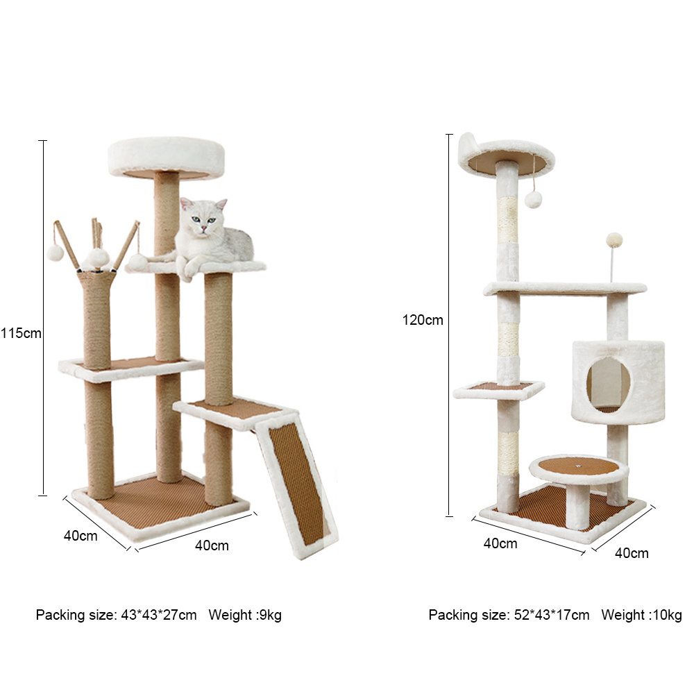 Factory price high quality modern Cats Climber Tower house Hammock Cat Tree House plush rattan condo cat tree