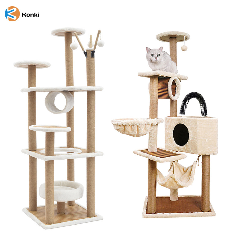 Factory price high quality modern Cats Climber Tower house Hammock Cat Tree House plush rattan condo cat tree