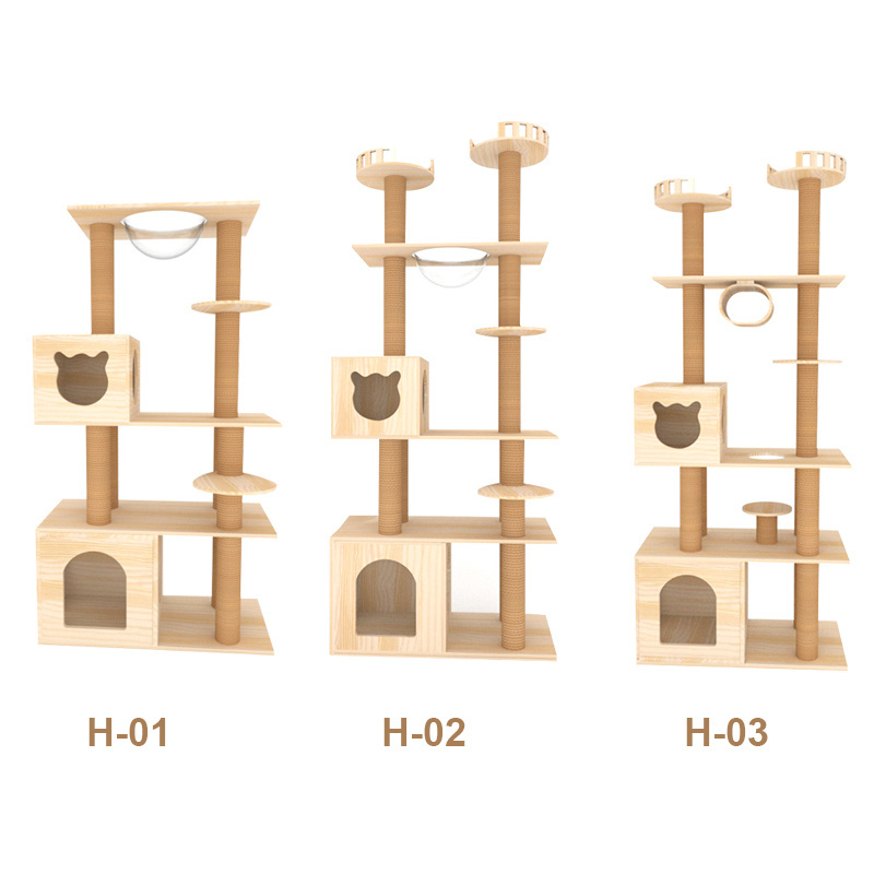 Large Wooden Scratcher Climbing Tower  Pet Scratching House Climbing Cats Tree with Cats Hammock