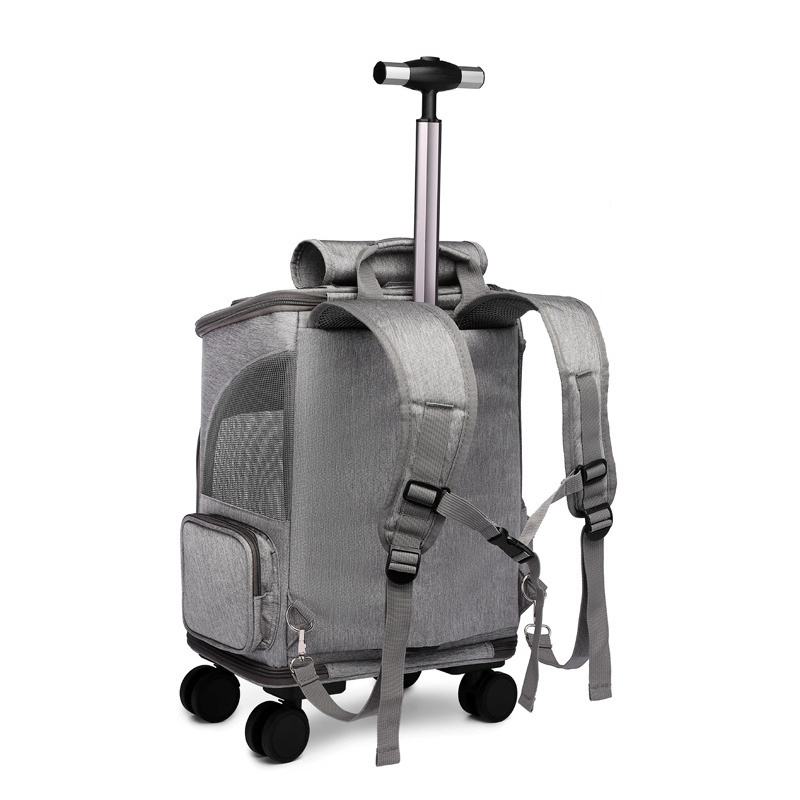 Fashion pet trolley backpack cat and dog outing backpack air box portable foldable two-wheeled  breathable car suitcase