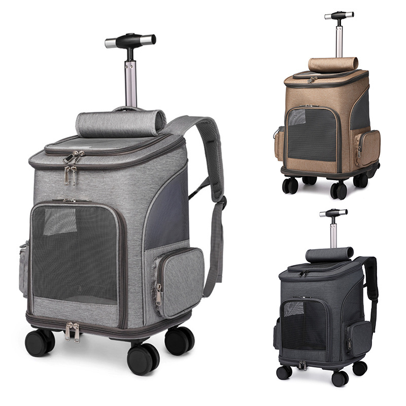 Fashion pet trolley backpack cat and dog outing backpack air box portable foldable two-wheeled  breathable car suitcase