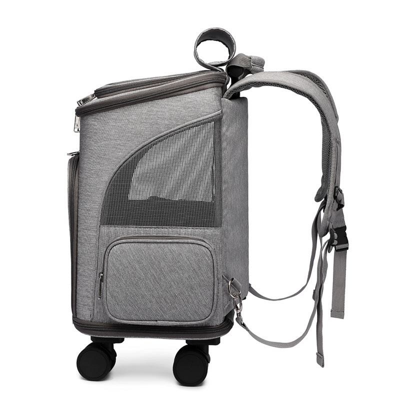 Fashion pet trolley backpack cat and dog outing backpack air box portable foldable two-wheeled  breathable car suitcase