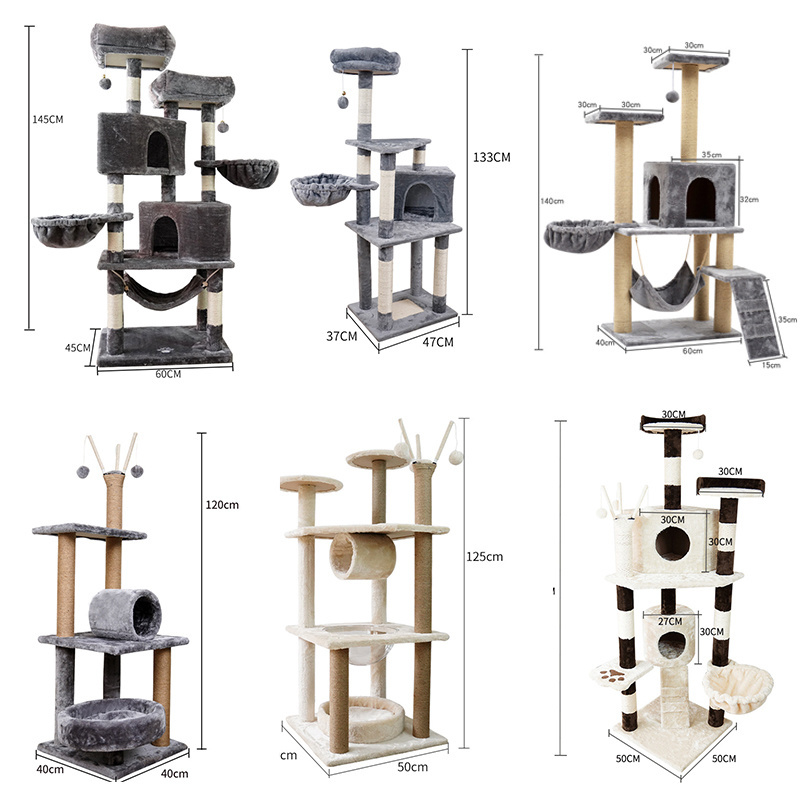 Wholesale Best Selling Basic plush Cat trees Hammock and condo and factory direct supply Sisal cat tower tree