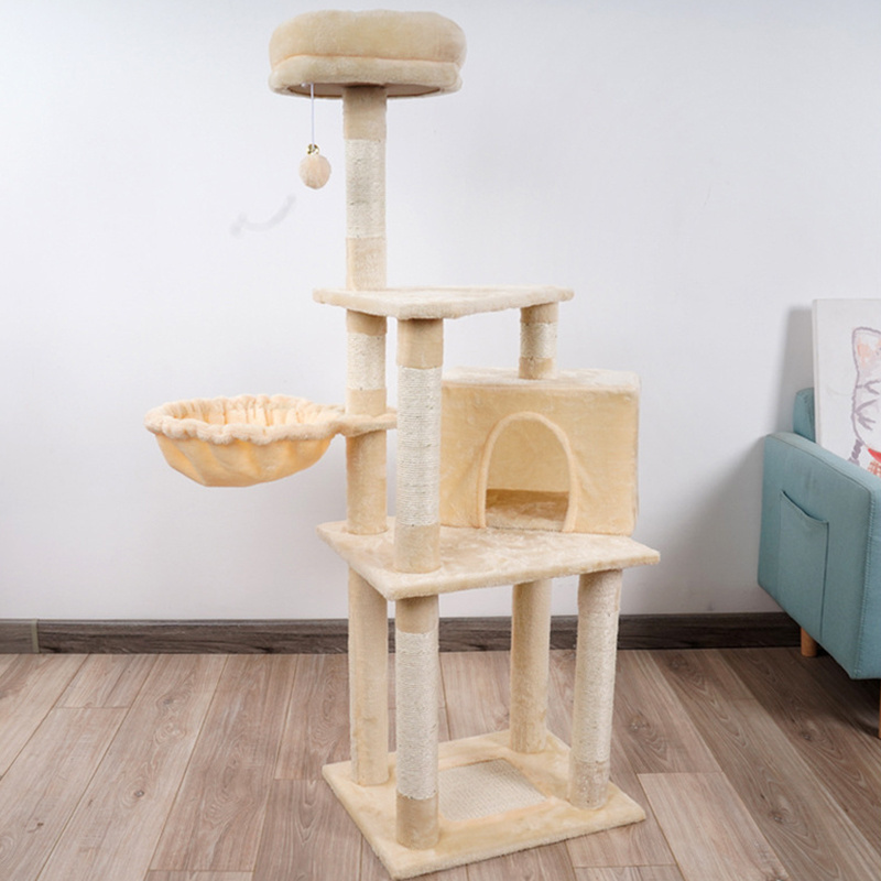 Wholesale Best Selling Basic plush Cat trees Hammock and condo and factory direct supply Sisal cat tower tree