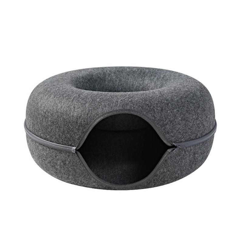 Cute Donut Custom Luxury Large Color Felt All Season Zipper Pet Tunnel Bed House Nest For Dog Cat