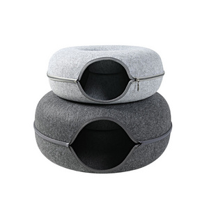 Cute Donut Custom Luxury Large Color Felt All Season Zipper Pet Tunnel Bed House Nest For Dog Cat