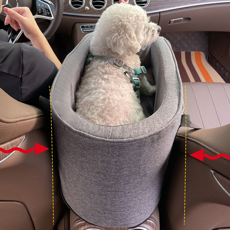 Customize logo waterproof Pet Backseat Cover Portable Travel Small Dog Car Booster Armrest Middle Center Console Seat with Belt