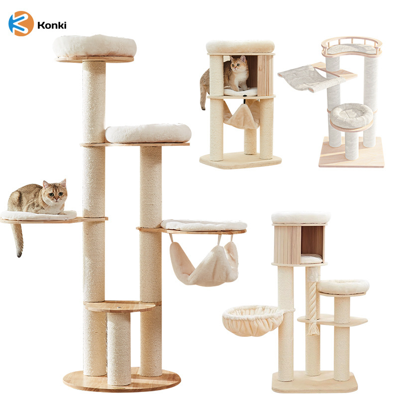 Luxury Comfortable Wooden cat climbing frame wooden cat tree with sisal rope cat scratching board