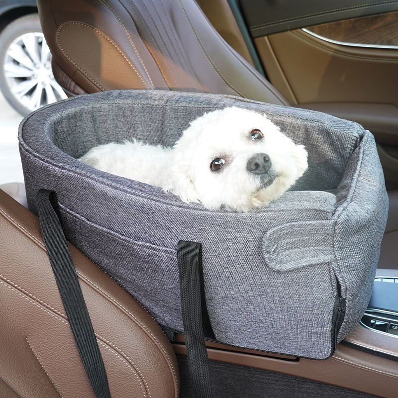 Customize logo waterproof Pet Backseat Cover Portable Travel Small Dog Car Booster Armrest Middle Center Console Seat with Belt