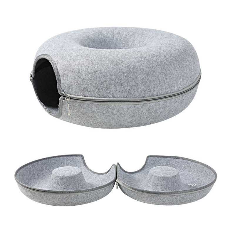 Cute Donut Custom Luxury Large Color Felt All Season Zipper Pet Tunnel Bed House Nest For Dog Cat