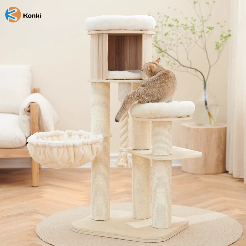 Luxury Comfortable Wooden cat climbing frame wooden cat tree with sisal rope cat scratching board