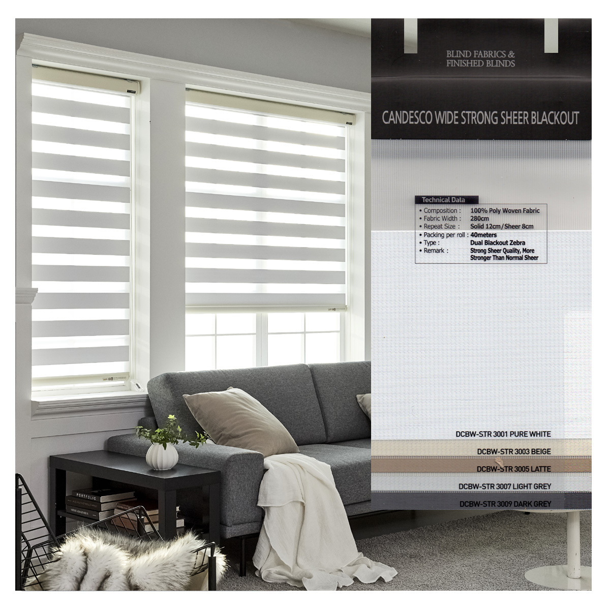 CANDESCO WIDE STRONG SHEER BLACKOUT / ZEBRA SHADES/ COMBI BLINDS