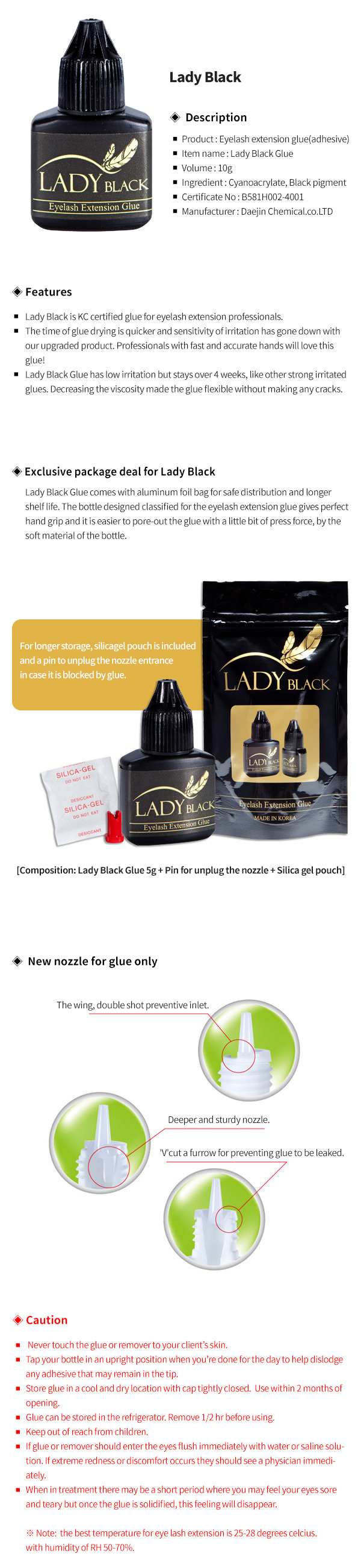 NEW PACKAGE Original Lady Black in Korea Faster Dry Time Long Retention Glue Best Quality lash Extension Lady Black Adhesive 10g