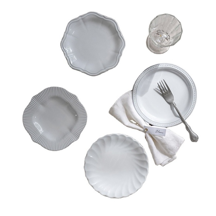 Blanc Plate 4P Set Korean Dinnerware Set Home Ware White Ceramic Plates Dishwasher Dinner Set