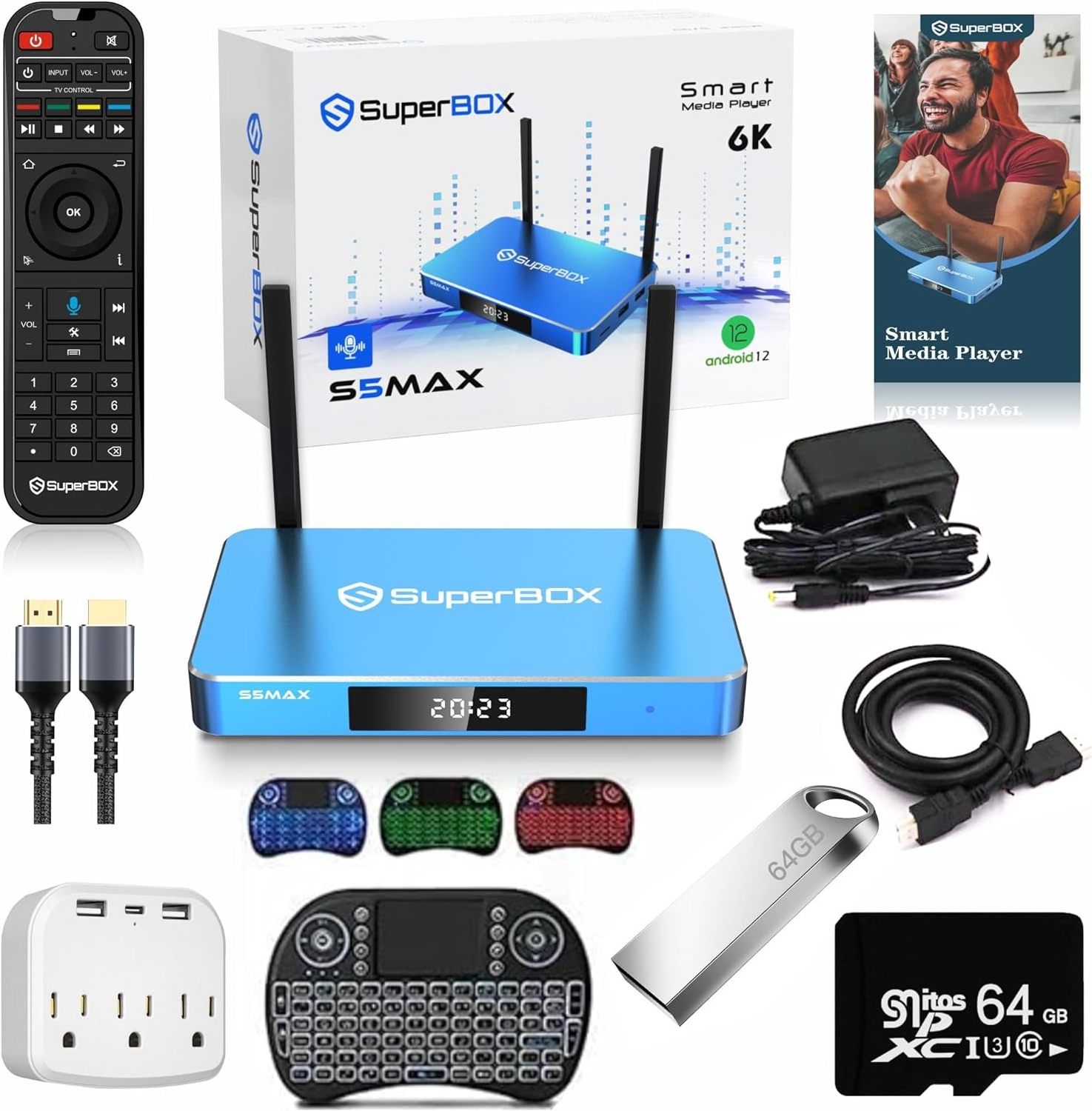 SuperBox S5 Max Super Bundle TV Box S5 Max 2024, 4GB RAM, 64GB Storage with Voice Command Remote & Detailed Install Instructions