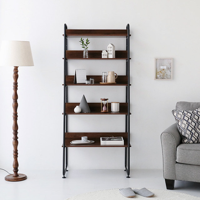 MOBON Wide Adjustable Tall Bookcase 5-tier Rustic Wood and Metal Standing Bookshelf, Industrial Vintage Book Shelf Unit